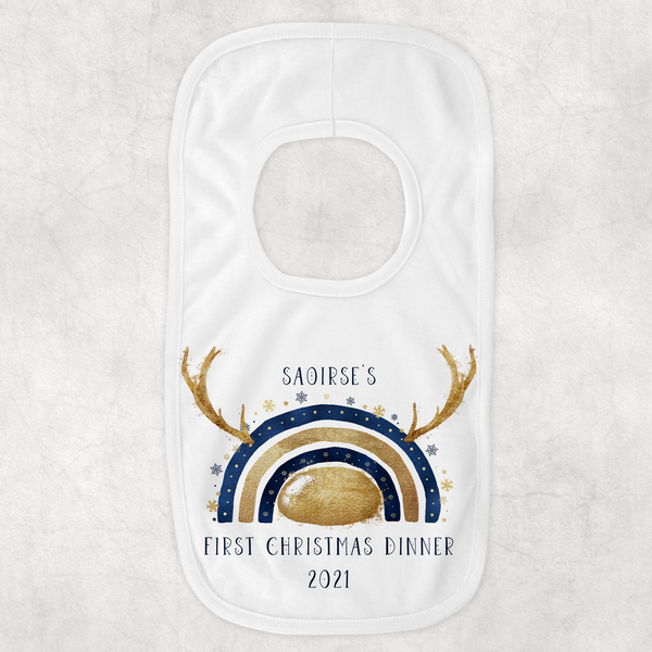 Navy and silver/Navy and Gold christmas reinbow Bib