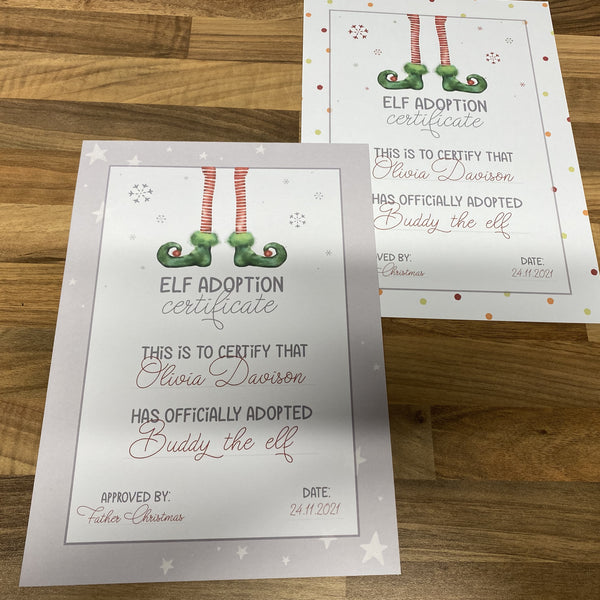 Elf welcome adoption Certificate (2 Styles)