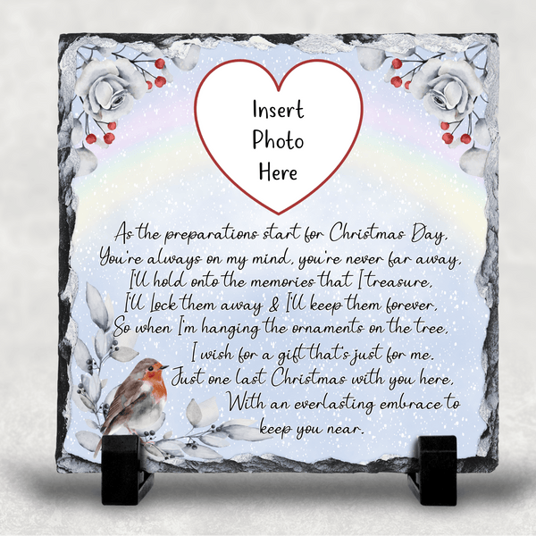 Christmas Robin Memorial Slate (with and without photo) - Twin Town Crafts