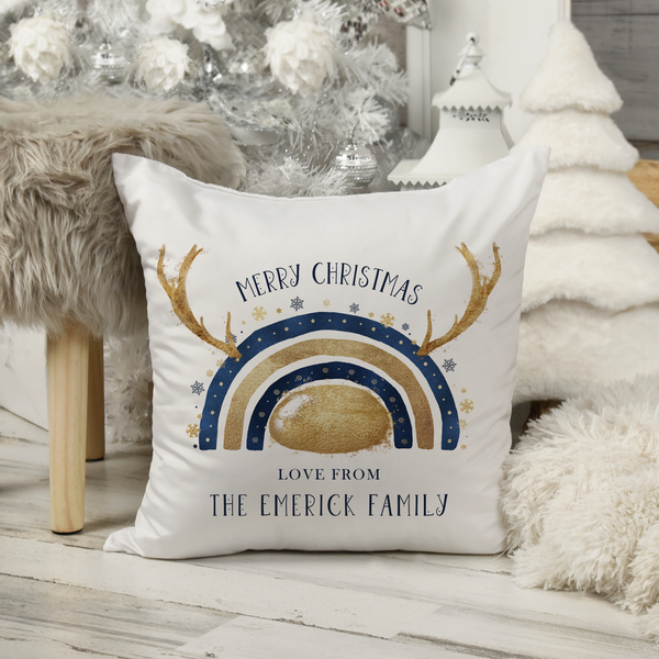 Navy and gold christmas reinbow Pillow