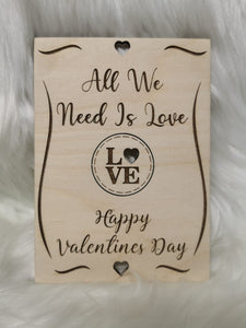 Laser Engraved wooden Valentines cards