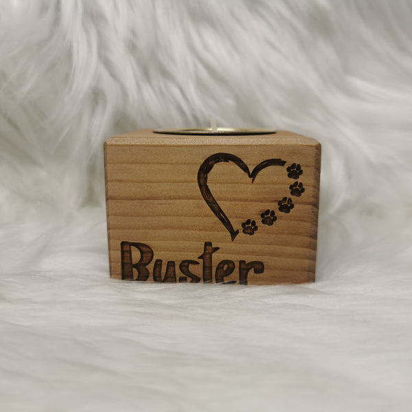 Lasting Paws - Custom Engraved Solid Wood Pet Memorial Tea Light Holder