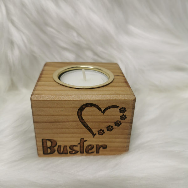 Lasting Paws - Custom Engraved Solid Wood Pet Memorial Tea Light Holder