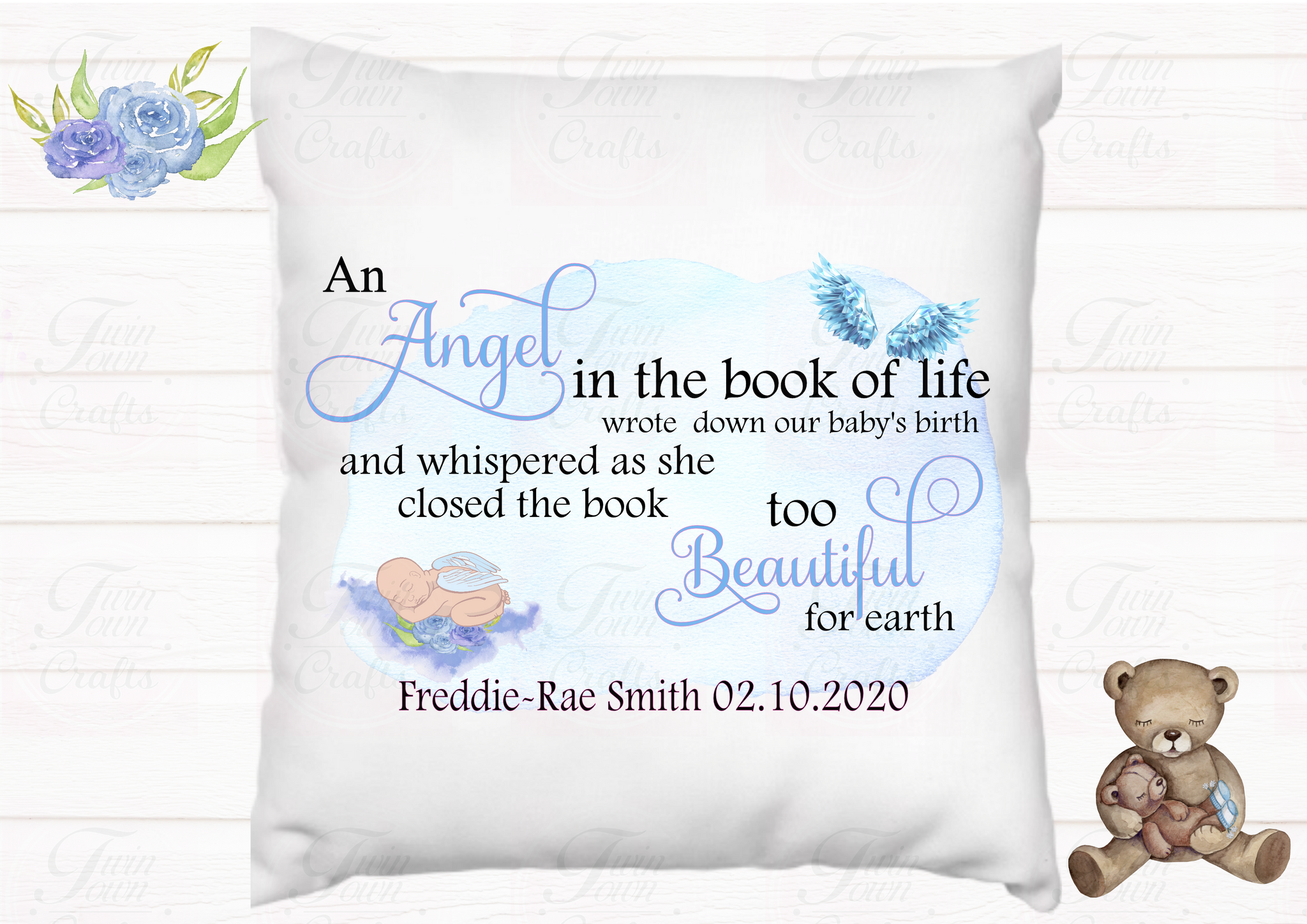 Too beautiful for earth Unisex baby loss Pillow - Twin Town Crafts