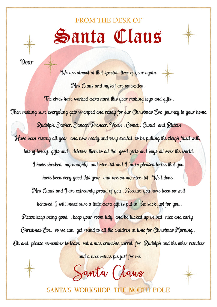 Personalised Letter from Santa (Gingerbread Man background)