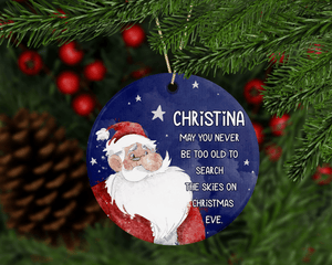 Blue background santa Personalised Christmas tree decoration - Twin Town Crafts