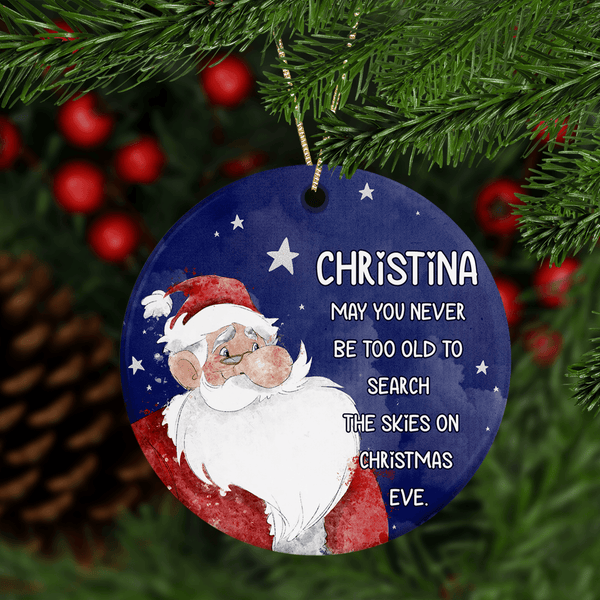 Blue background santa Personalised Christmas tree decoration - Twin Town Crafts
