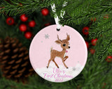 First Christmas Personalised Reindeer tree decoration (Pink and Blue)