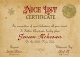 Nice List certificate