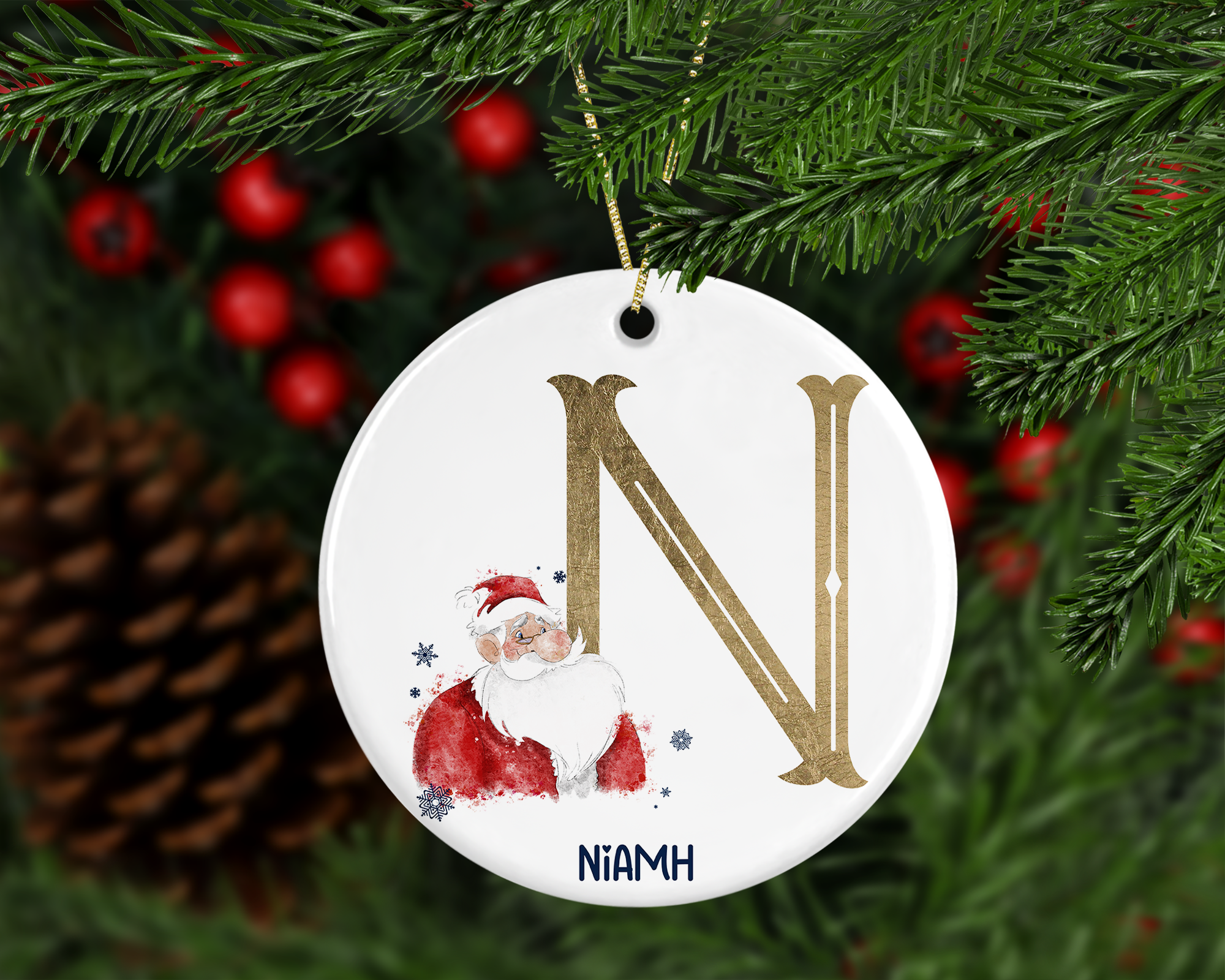 Gold Santa alphabet Christmas tree decoration