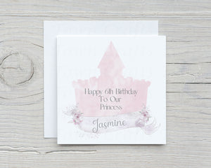 Personalised Pink Castle Birthday card