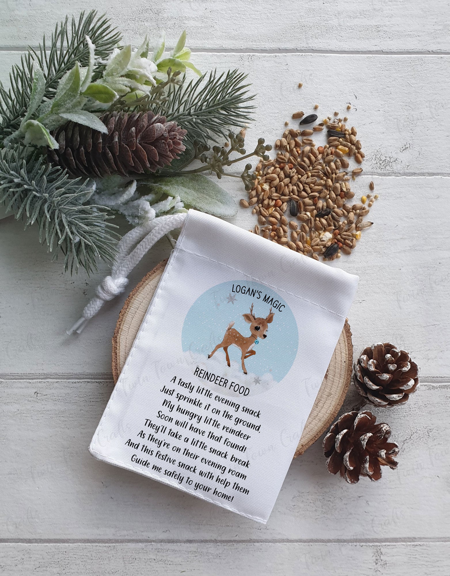 Personalised Reindeer food bag Pink & Blue