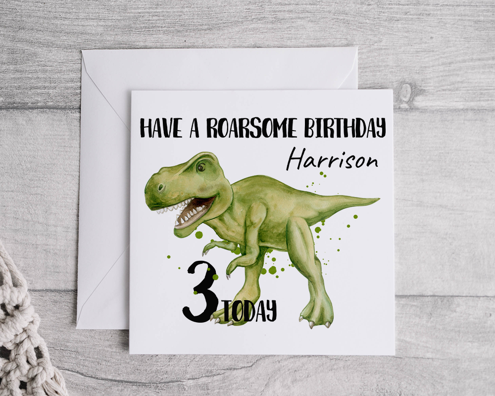 Personalised 'Have a Roarsome Birthday' Dinosaur Card