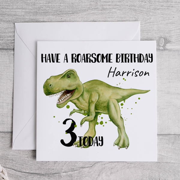 Personalised 'Have a Roarsome Birthday' Dinosaur Card