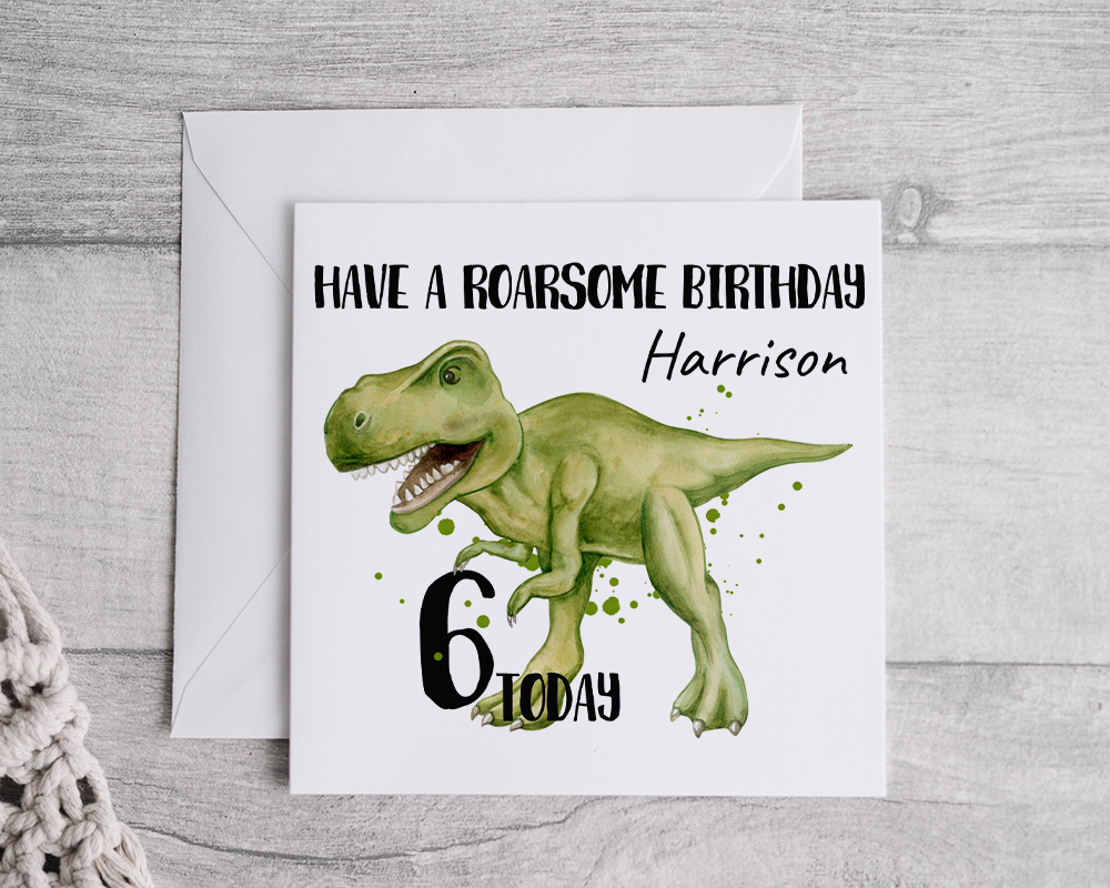 Personalised 'Have a Roarsome Birthday' Dinosaur Card - Bespoke Gifts