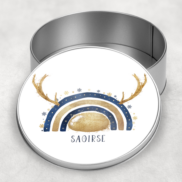 Navy and Silver/Navy and Gold reinbow Round Tin