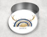 Navy and Silver/Navy and Gold reinbow Round Tin