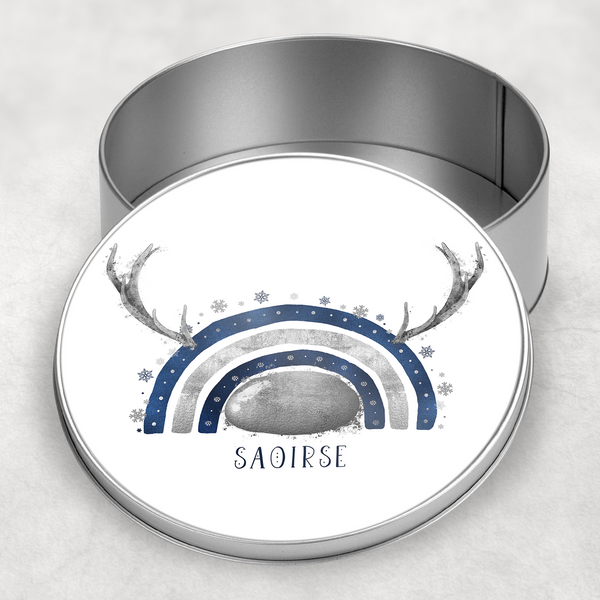 Navy and Silver/Navy and Gold reinbow Round Tin