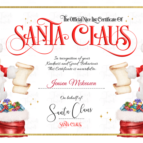 Personalised Nice list Santa certificate