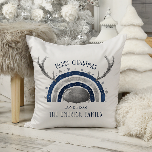 Navy and silver christmas reinbow Pillow