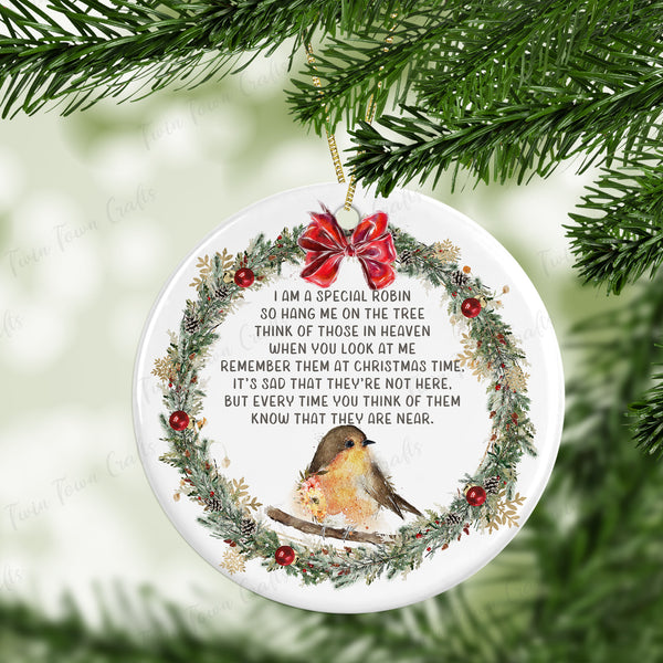 Memorial Robin & Wreath Bauble Ornament Christmas decoration