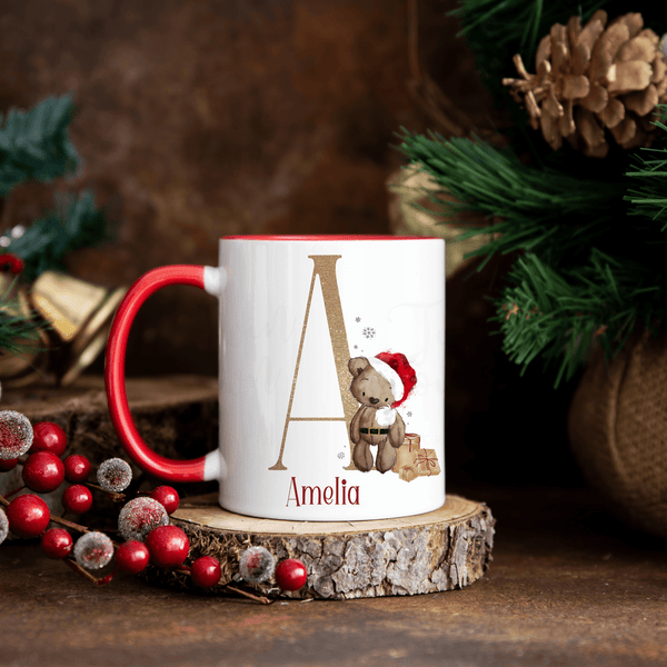 Christmas Brown teddy bear alphabet 11oz Christmas mug - Twin Town Crafts
