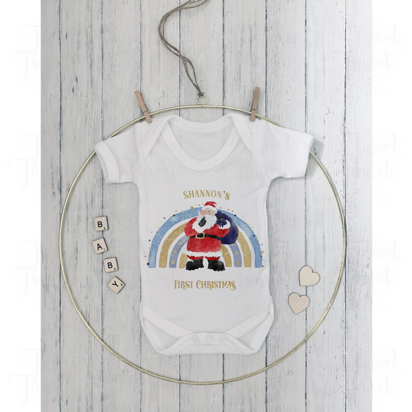 Green/blue Christmas rainbow baby vest