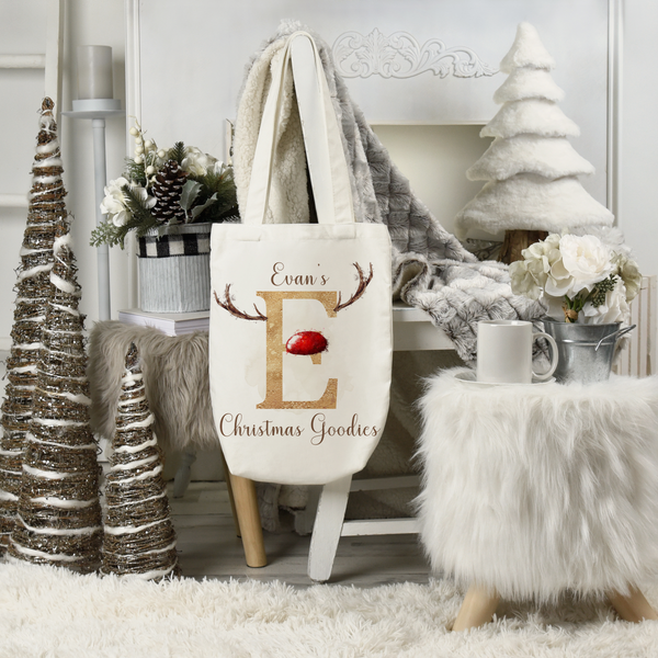 Personalised Reindeer alphabet Christmas tote bag