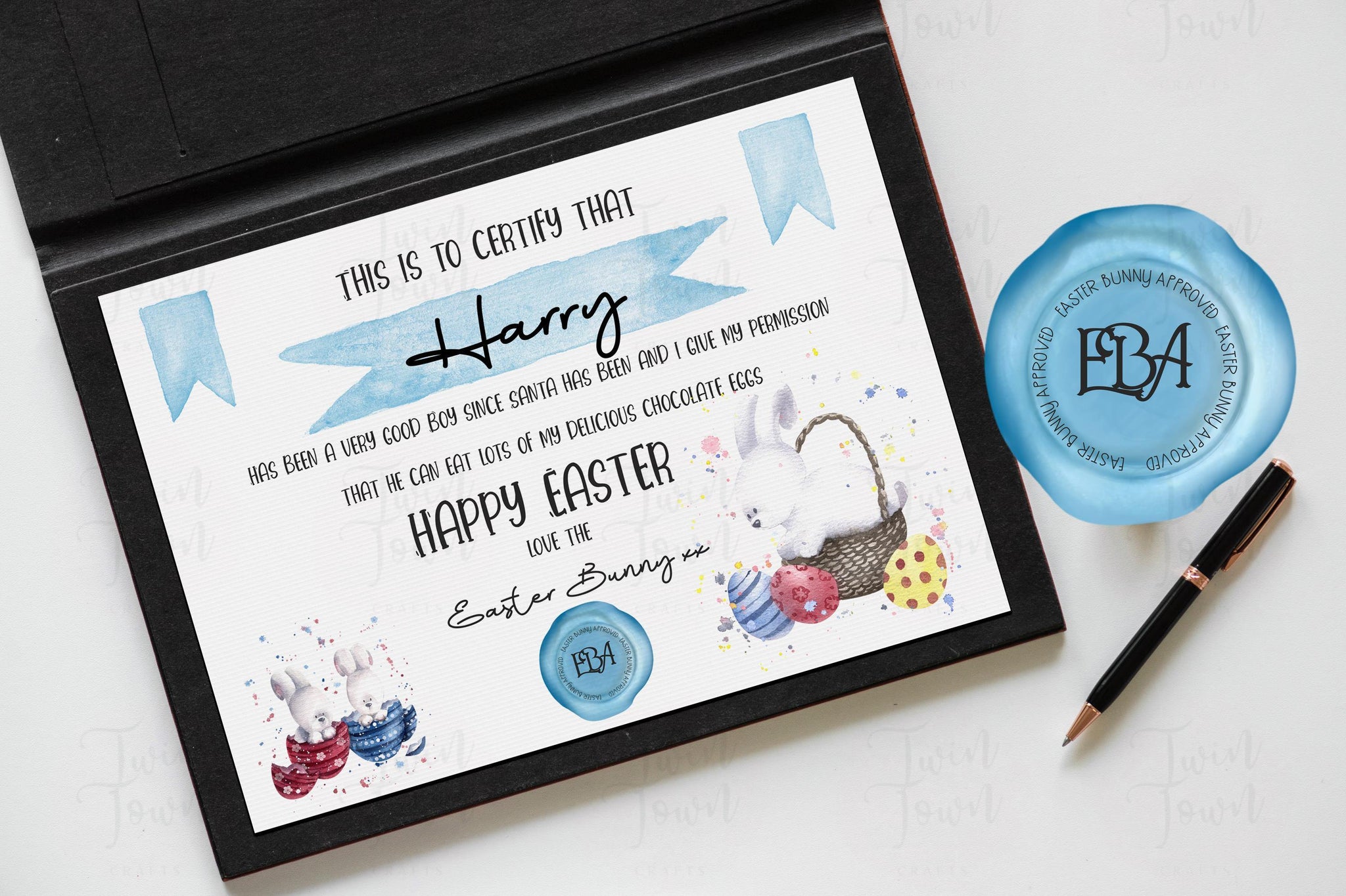 Personalised Blue Easter Bunny Certificates - Twin Town Crafts