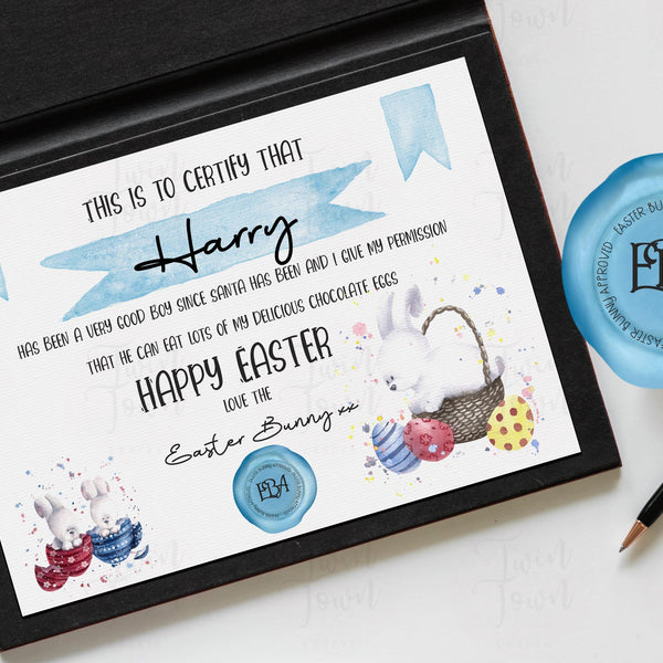 Personalised Blue Easter Bunny Certificates - Twin Town Crafts
