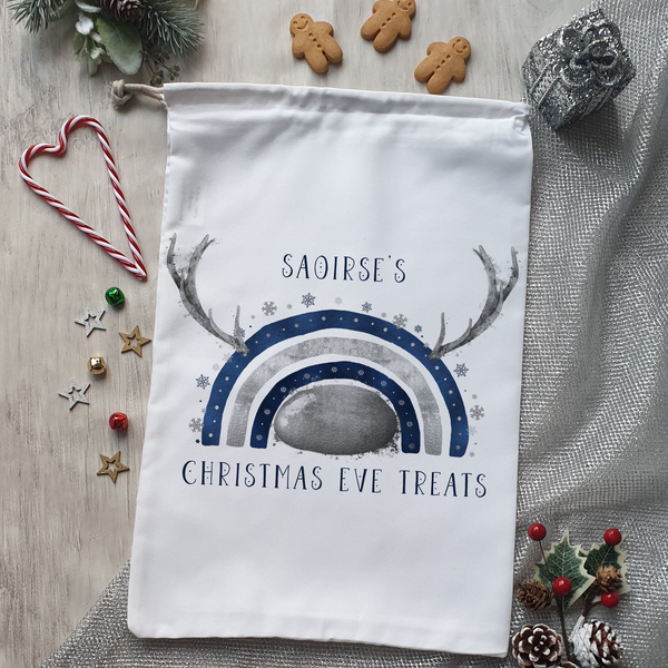 Navy and Silver christmas reinbow christmas eve treat bag