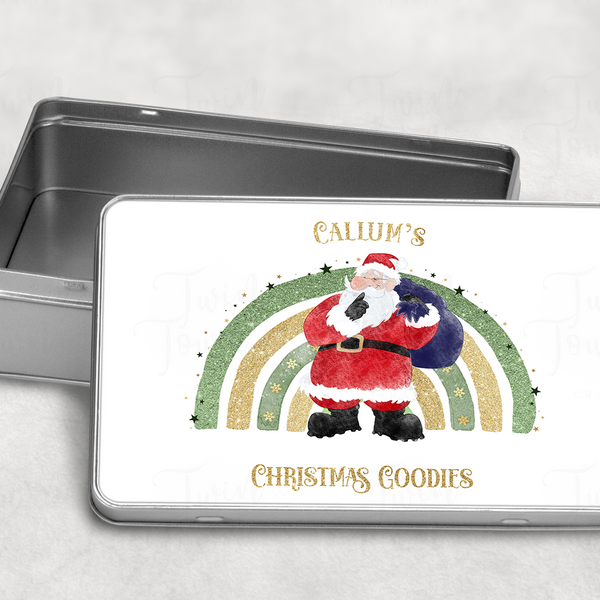 Green/blue Christmas rainbow Christmas Tin