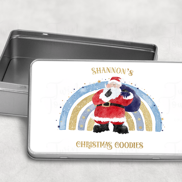 Green/blue Christmas rainbow Christmas Tin