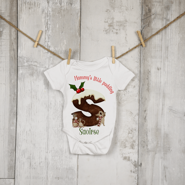 Christmas Pudding mouse alphabet baby vest - Twin Town Crafts