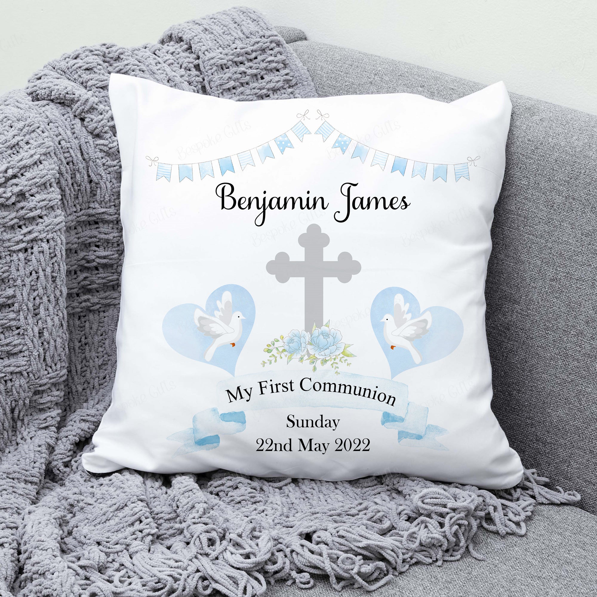 Personalised First Communion Pillow - Blue