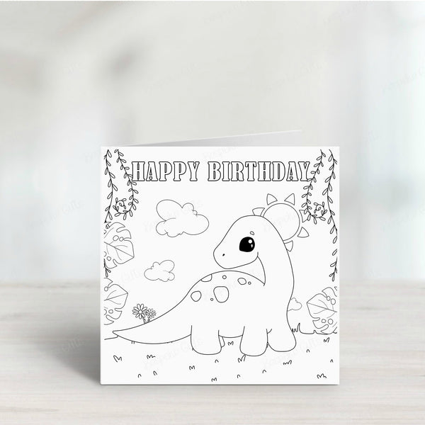 Personalised Dinosaur Colouring Birthday Card for Kids