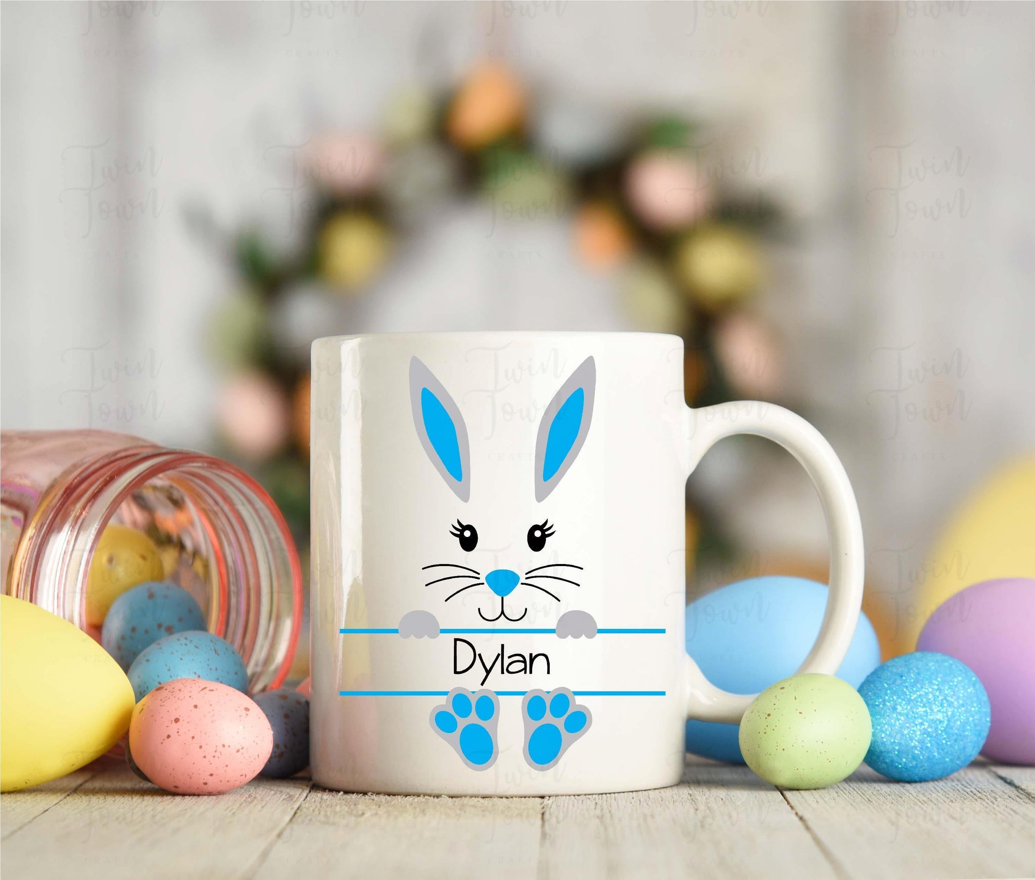 Personalised blue bunny mug - Twin Town Crafts