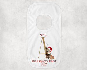 Brown teddy bear alphabet Christmas Bib