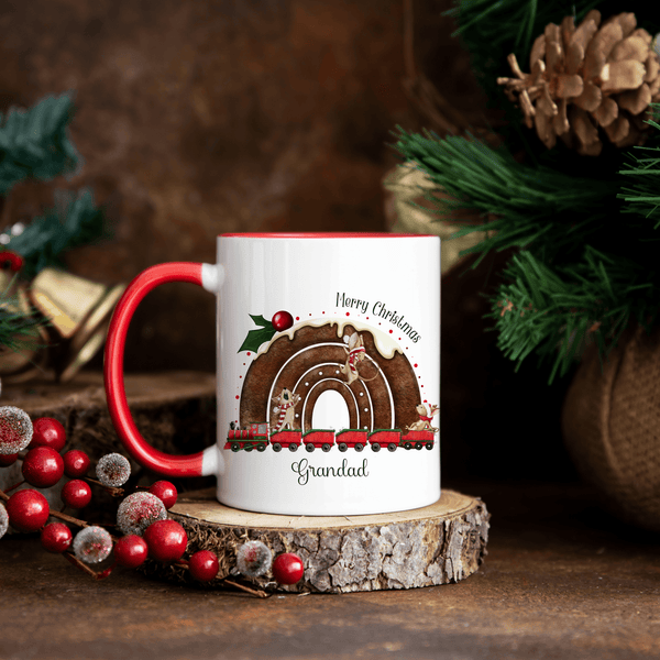 Christmas pudding rainbow train 11oz Christmas mug - Twin Town Crafts
