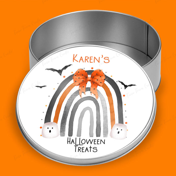 Personalised Halloween Rainbow Round tin