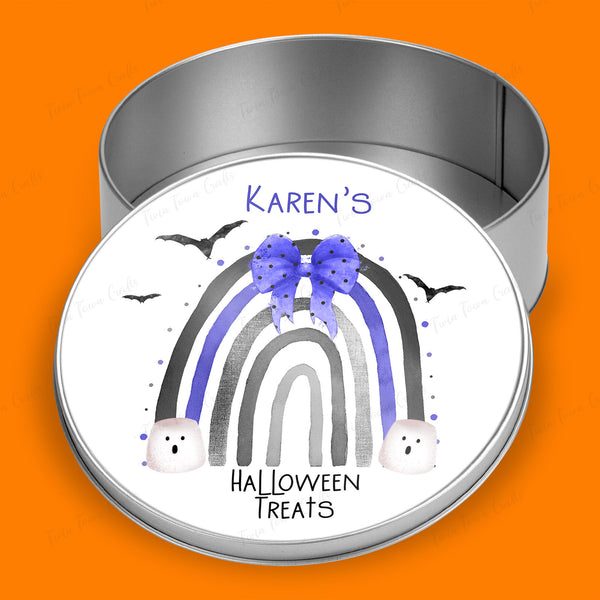 Personalised Halloween Rainbow Round tin