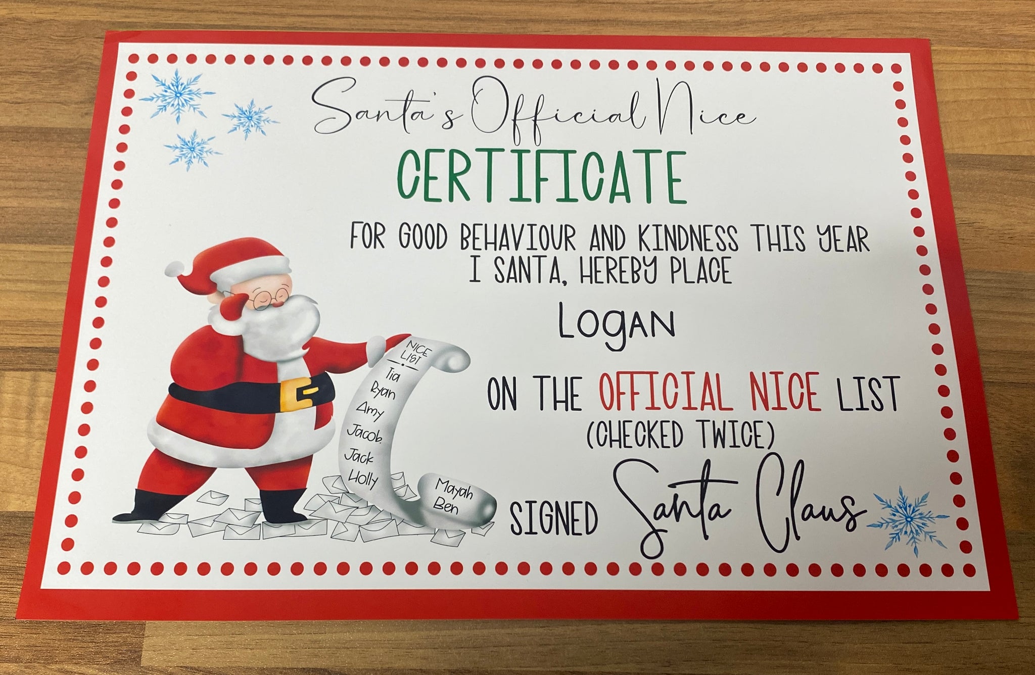 Santa Nice list Certificate