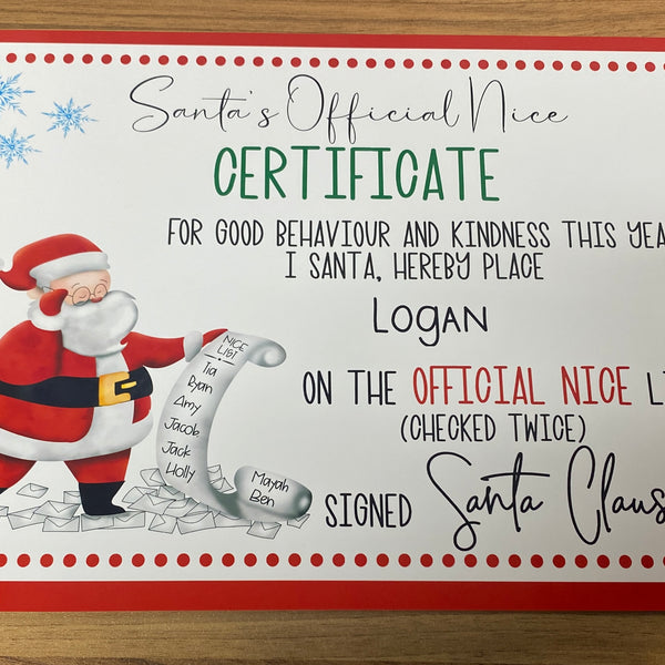 Santa Nice list Certificate