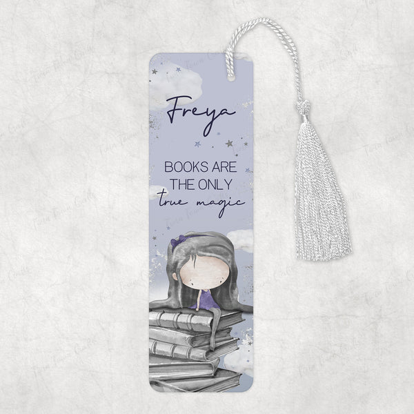'Books are the only true magic' Purple bookmark