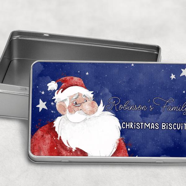 Blue background Santa Christmas Tin - Twin Town Crafts