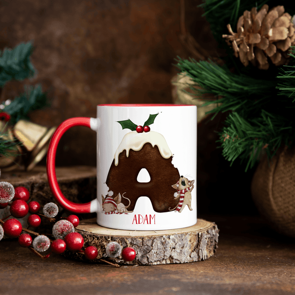 Christmas Pudding mouse alphabet 11oz Christmas mug - Twin Town Crafts