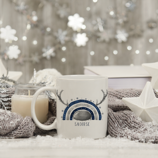 Navy and Gold/Navy and Silver reinbow Christmas mug
