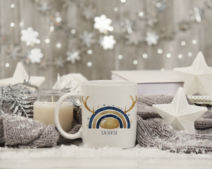 Navy and Gold/Navy and Silver reinbow Christmas mug