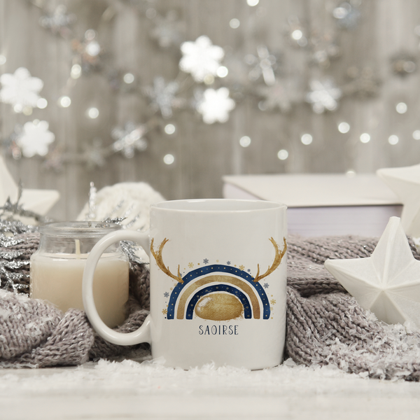 Navy and Gold/Navy and Silver reinbow Christmas mug