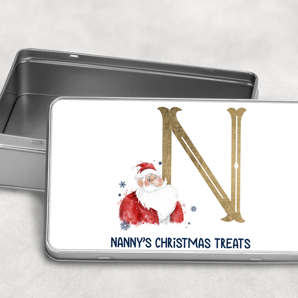 Gold Santa alphabet Christmas Tin